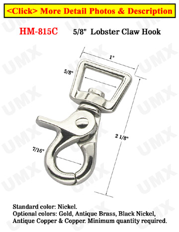 5/8" Popular Square Head Lobster Clip Hooks: For Flat Rope