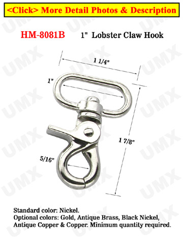 1" Round Corner Steel Metal Lobster Hooks: For Flat Rope