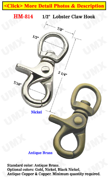 1/2" Semi-Round Swivel Lobster Claw Hooks: For Round or Flat Rope