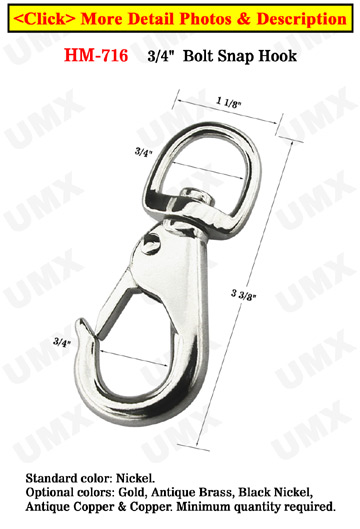 3/4" Metal Steel Marine Rope Snap Hooks For Round and Flat Rope