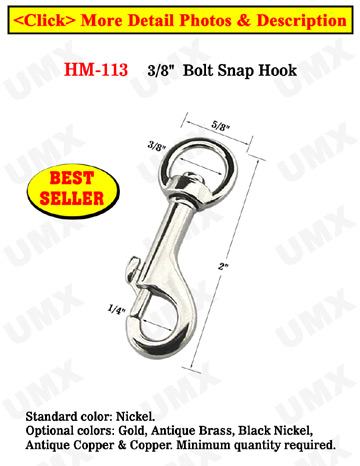 3/8" Circular head Swivel Bolt Snaps: For Round Cords and Flat Straps