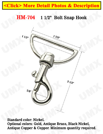 1 1/2" Wide D-Shaped Swivel Bolt Snaps: For Flat Straps