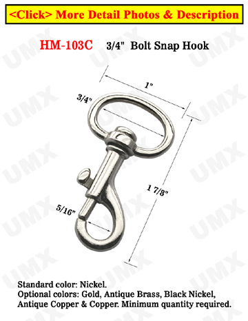 3/4" Oval Shaped Medium Size Bolt Snaps: For Round Cords or Flat Straps