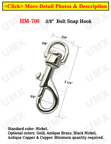3/8 Semi-Round Eye Swivel Bolt Snaps: For Round Cords and Flat Straps 