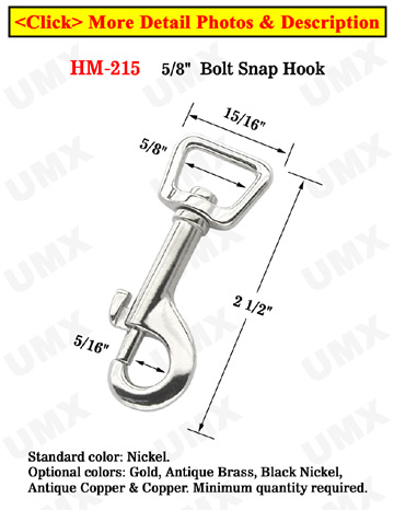 5/8" Square-Head Heavy Duty Bolt Snaps: For Flat Straps 