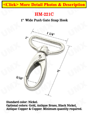 1" D-Shaped Push GateBolt Snap Hooks For Flat Straps