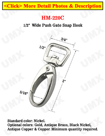 1/2" Square Push Gate Steel Snap Hooks For Flat Straps
