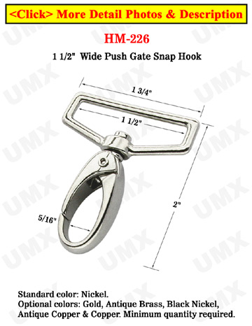 1 1/2" Wide Push Gate Snaps For Flat Straps 