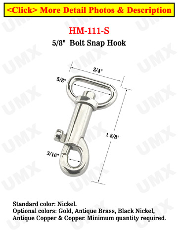 5/8" Heavy Duty Small Bolt Snaps: For Flat Straps 