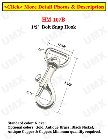 1/2" Popular Small Bolt Snaps: For Flat Straps