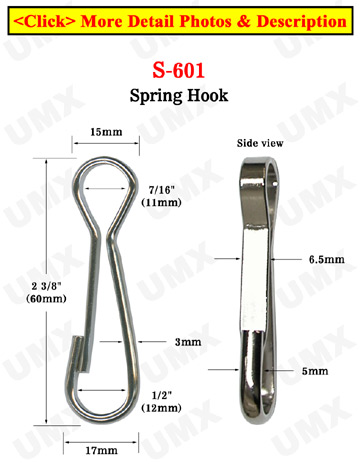 Small Order: Heavy Duty Metal Steel Spring Hooks: 2 3/8