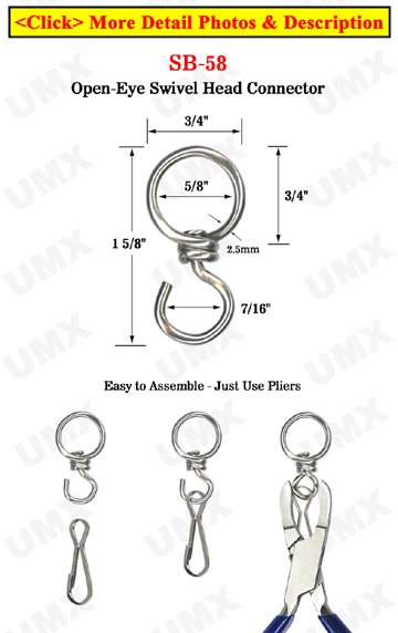 Large Round Swivel Head Connector: For 5/8" Round Cords or Flat Straps