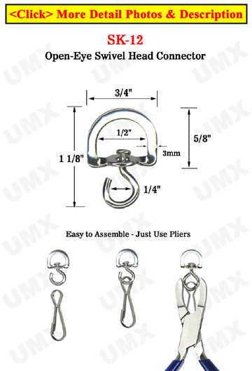 Most Popular D-Shaped Swivel Head Connector: For 1/2" Round Cord or Straps 