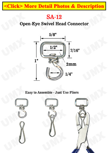 Small Open Eye Swivel Head Connector: For 1/2" Straps