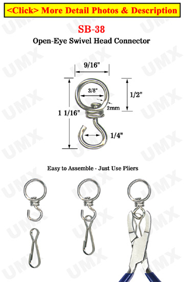 Small Round Swivel Head Connector: For 1/8" or 3/8" Round Cord or Straps