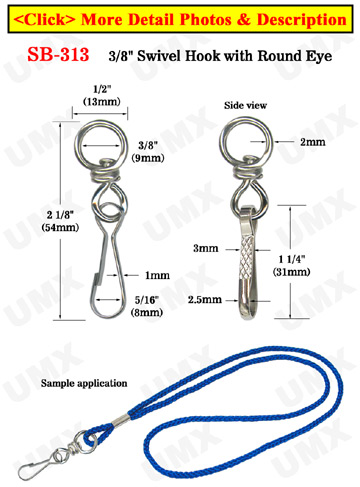 3/8" Most Popular Round Eye Swivel Hooks: For Small Round Cords or Flat Straps