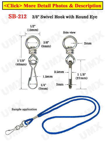 Small Round Eye Swivel Hooks: For Small Round Cords or Flat Straps 