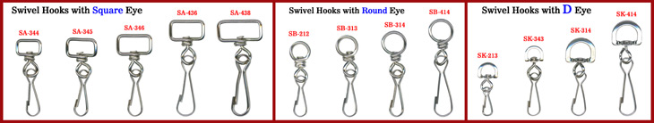 Swivel lanyard hooks silver eye 1,5 cm, hook 3,0 cm, total length 5,7 cm