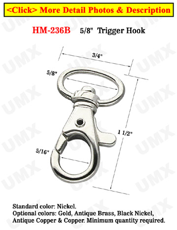 5/8" Oval Head Trigger Snap Hooks: For Round Cords and Flat Straps