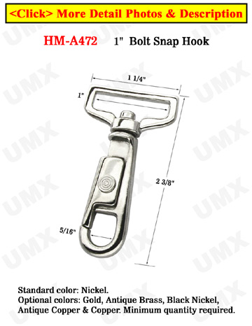 1" Heavy Duty U-Sleeve Metal Bolt Snap Hooks: For Flat Rope