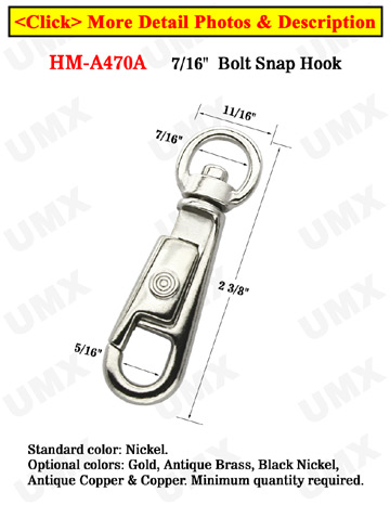 7/16" Small U-Sleeve Bolt Snap Hooks: For Round or Flat Rope