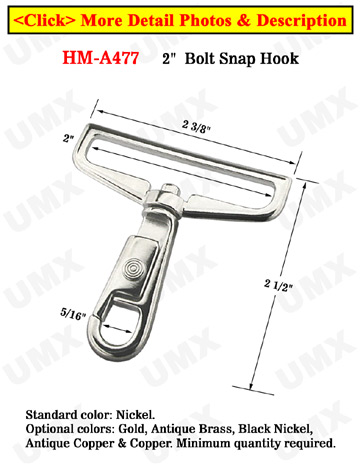 2" Super Wide Strap Steel Metal Bolt Snap Hooks: For Flat Rope