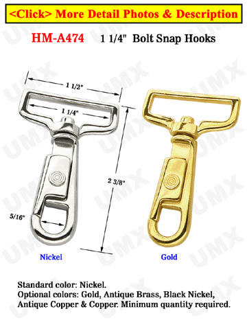 1 1/4" Nickel & Gold Bolt Snap Hooks With Finger Tip Sleeve For Flat Rope