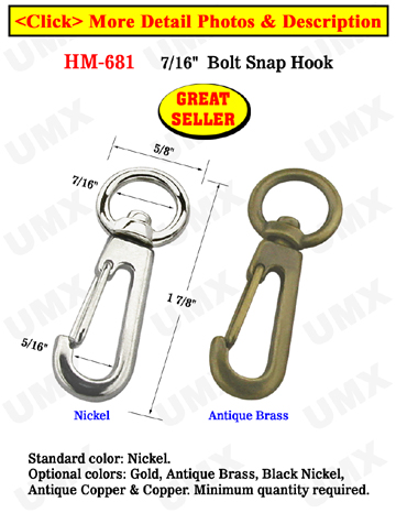 Nickel & Antique Brass Spring Wire Gate Bolt Snap Hooks: For Small Round or  Flat Cords 