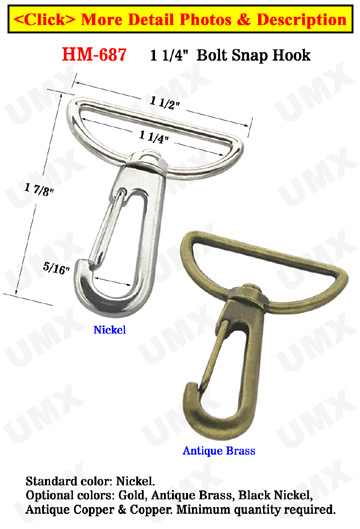 1 1/4" Bag Strap Spring Wire Gate Bolt Snap Hooks: For Flat Straps