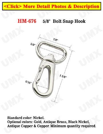 5/8" Metal Spring Wire Gate Snap Hooks: For Flat Rope