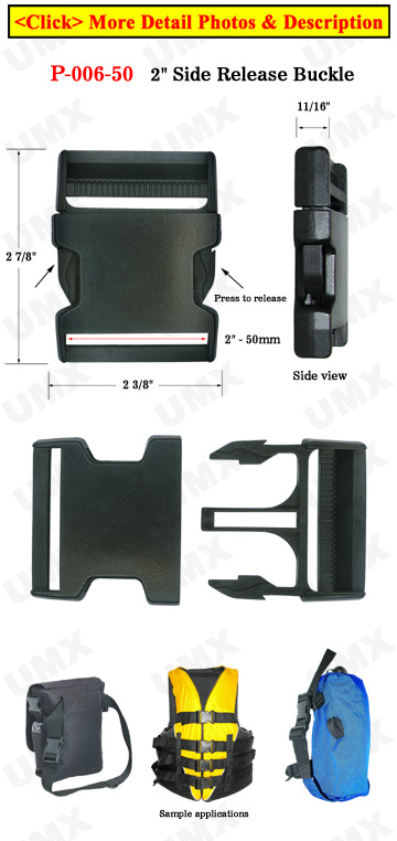 2 Jumbo Side Release Plastic Buckles For Wide Flat Straps 