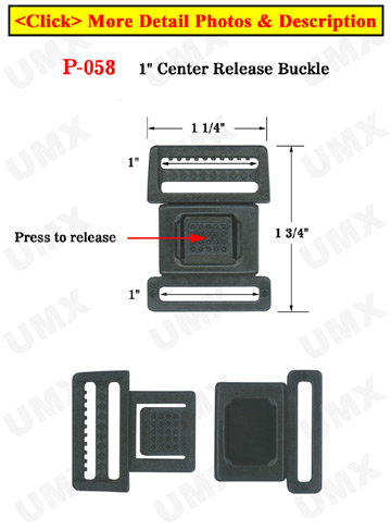 1" Large Center Release Plastic Buckles: For Flat Straps