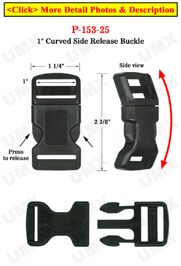 1" Large Curved Shape Side Release Plastic Buckles: For Wide Fastening Straps