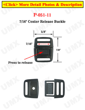 7/16" Small Center Release Plastic Buckles: For Pet Collars or Shoe Locks