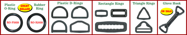 Plastic Rings:  Plastic O-Rings, Plastic D-Rings, Plastic Triangle-Rings or Tri-Rings, Plastic Square-Rings, Plastic Rectangle-Rings, Plastic Rectangular-Rings  and Plastic Hexagon-Rings