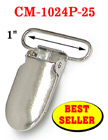 1" Best Seller Baby Pacifier Clips / Suspender Clips With Fabric Protecting Plastic Teeth: Nickel Color CM-1024P-25