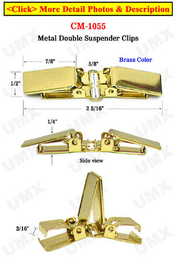 5/8 Double Clips: Metal Suspender Clips Without Plastic PVC Teeth: Brass  Color 