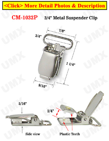 3/4 Finger Tip Style Metal Suspender Clips With Plastic Protection Insert:  Nickel Color 