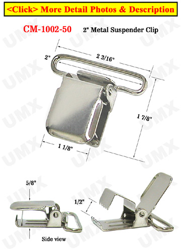 2 Big Heavy-Duty Suspender Clips With Heavy Weight Metal Jaw Without  Plastic PVC Teeth: Nickel Color 