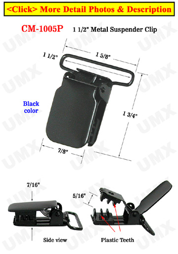 1 1/2" Black Color High Quanlity Heavy Duty Metal Suspender Clips  With Plastic PVC Teeth Protection