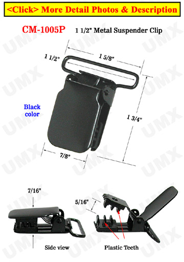 1 1/2 Black Color High-Quality Heavy Duty Metal Suspender Clips With  Plastic PVC Teeth Protection 