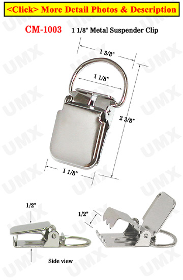 2 Big Heavy-Duty Suspender Clips With Heavy Weight Metal Jaw Without  Plastic PVC Teeth: Nickel Color 