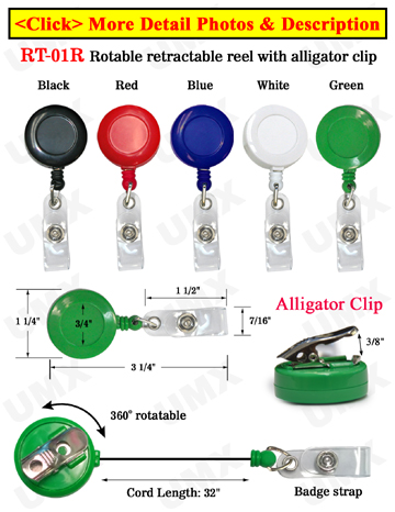 Rotatable Retractable Badge Reels With Alligator Clips & Badge Straps