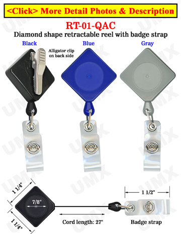 Diamond Shape Retractable Name Badge Reels With Alligator Clips