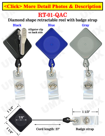 Diamond Shape Retractable Name Badge Reels With Alligator Clips 