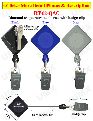 Diamond Shape Retractable ID Holders With Alligator Clips