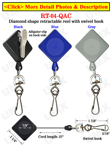 Diamond Shape Retractable Accessory Reels With Alligator Clips