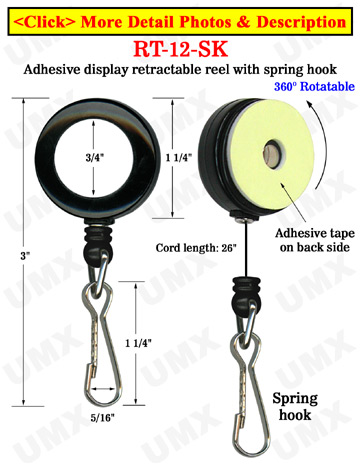 Rotatable Retractable Displays With Adhesive Backs and Spring Hooks
