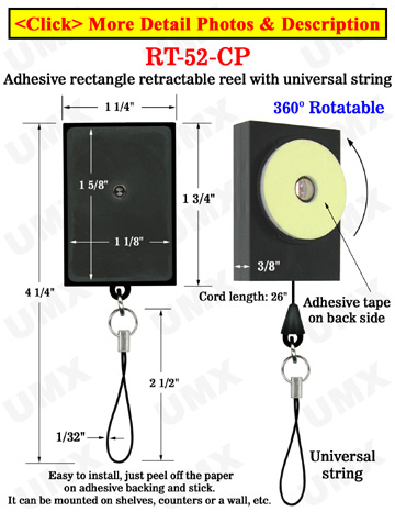 All Direction Access Retractable String-Tie Display With Adhesive Backs and Universal Strings