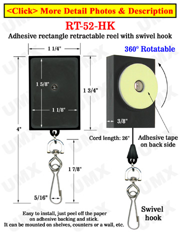 All Direction Access Retractable Swivel Display With Adhesive Backs and Metal Swivel Hooks